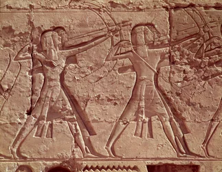 Bogenschützen, Detail von der Jagd von Ramses III, aus dem Totentempel von Ramses III, Neues Reich